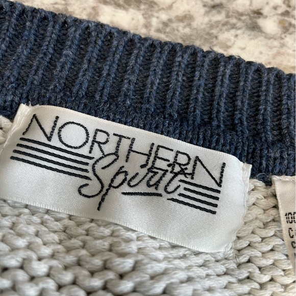 Vintage V-Neck Sweater with Navy Stripes & Compass Arm Patches - Picture 5 of 9